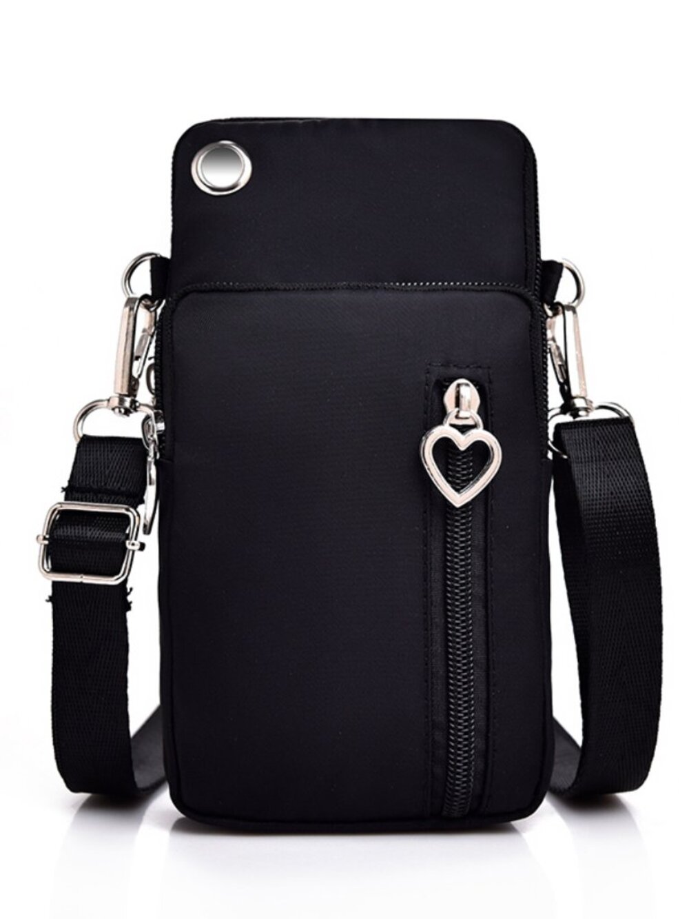 Mini Mobile Phone Crossbody Bag Waterproof Fabric Multi-Layer Zipper Heart
